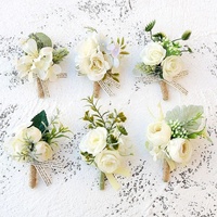 A-1459 Boutonnière de mariage et corsage de poignet en rose artificielle blanche