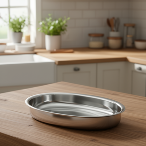 Piatto da portata ovale profondo in acciaio inox 12x8 pollici per uso in cucina - Product Image 3