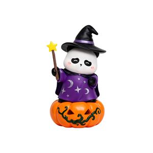 Figura de Panda de Halloween Hecha a Mano en Poliresina - Panda Mago sobre Calabaza Tallada, Decoración Adorable para el Hogar, para Niños y Coleccionistas - Product Image 1