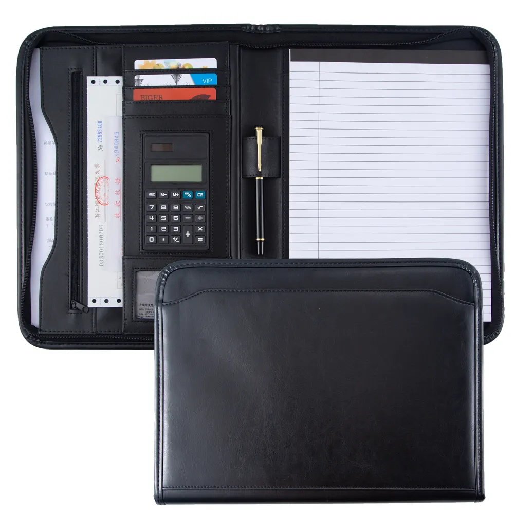 Custom Promotional Gifts Business Stationery Briefcase Leather A4 For Documents Folder Portafolio With Calculator