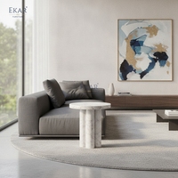 Table d'appoint ronde de luxe, style moderne minimaliste, en pierre naturelle, avec base à trois cylindres, pour salon de villa