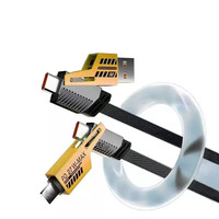 Kabel Pengisian Cepat 4 in 1 PD 27W 65W Kabel Pengisian Daya Paduan Seng Kabel Data USB Tipe C Kepang Datar untuk Ponsel