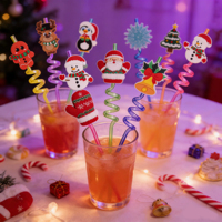 Pailles spirales réutilisables en PETG de qualité alimentaire pour Noël, pailles à boire festives avec breloques en PVC Père Noël, Bonhomme de neige, Renne