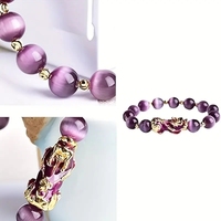 Bracelet porte-bonheur violet opale oeil de chat pierre Feng Shui Pixiu Dragon bracelet à breloques pour homme