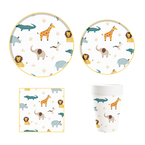 DAMAI - Vajilla de Papel con Temática de Animales, Osos, Jirafas y Leones, para Fiestas de Cumpleaños Infantiles, Juego de Platos y Vasos de Papel - Product Image 1
