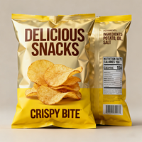 Sachet Doypack à Soufflet Métallisé Brillant pour Emballage de Chips, Sacs Personnalisés Imprimés pour Snacks et Croustilles