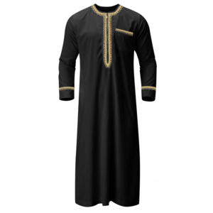 Hombres Thobe Thawb Caftan Cuello redondo Botón hecho a mano Thobe Color sólido Poliéster Algodón Musulmán Hombres Thobe - Product Image 4