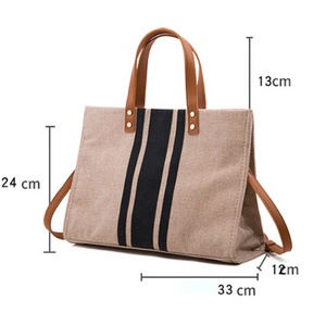 Grand sac fourre-tout en toile écologique personnalisable Beige coton moyen fermeture à glissière multi-fonction design rayé emballage alimentaire - Product Image 3