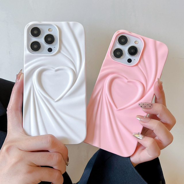 Hot Sale New 3D Cute Wrinkle Heart Love Soft Phone Case for iPhone 16 15 14 13 12 11 Pro Max