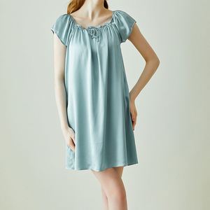 Robe de nuit d'été à manches courtes pour femme, 100% soie de mûrier, couleur unie, coupe ample, style princesse, tenue décontractée pour la maison et le repos - Product Image 3