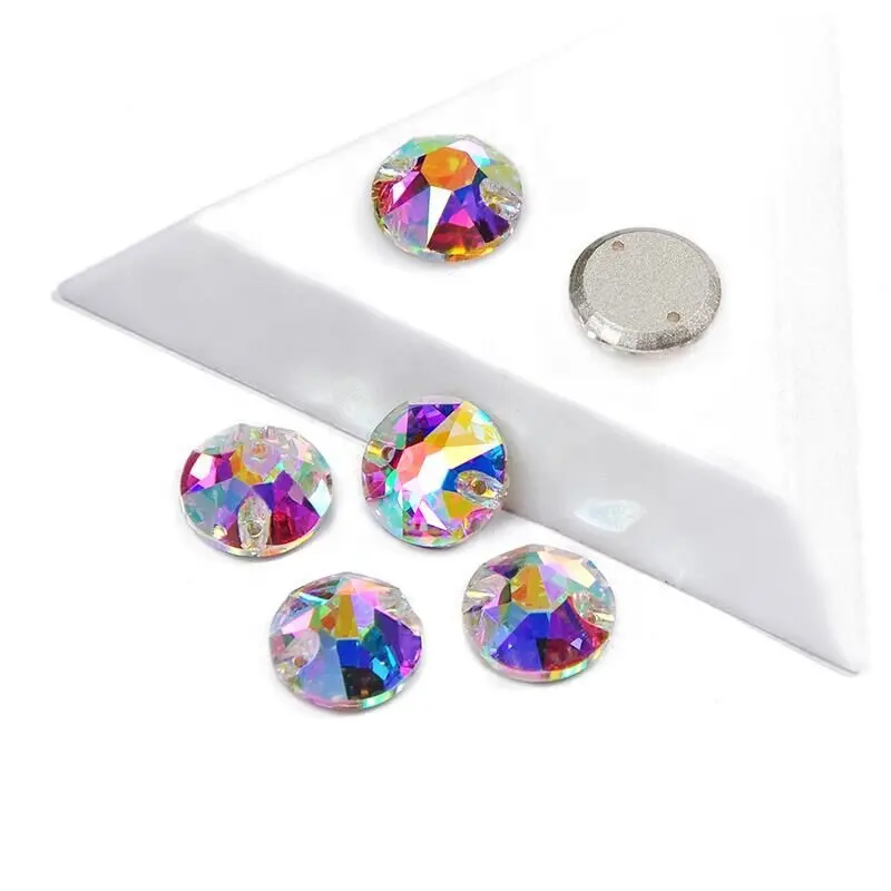 3288 Round Sewing Stone Double Hole 8 Big 8 Small Machine Facets Crystal AB Rhinestone for Garment Decorations