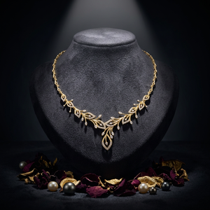 Lab Grown Diamond Botanical <b>Leaf</b> Statement Necklace KRUP JEWELS 14K/18K Solid Gold Brilliant Cut Pave Floral Bridal Gift <b>Jewelry</b> - Product Image 1