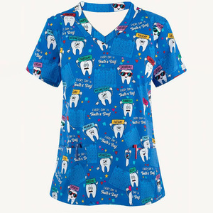 เสื้อสครับพิมพ์ลายสำหรับพยาบาลหญิง ชุดยูนิฟอร์มแฟชั่นพยาบาล ชุดยูนิฟอร์มพยาบาลหญิง ชุดยูนิฟอร์มทางการแพทย์ - Product Image 3