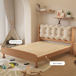 Lit nordique pour enfants en bois massif Maxky Mobilier de maison Mobilier de luxe <span class=keywords><strong>Chambre</strong></span> à coucher Garçon Hêtre Couleur bûche Lits français doux pour filles - Product Image 3
