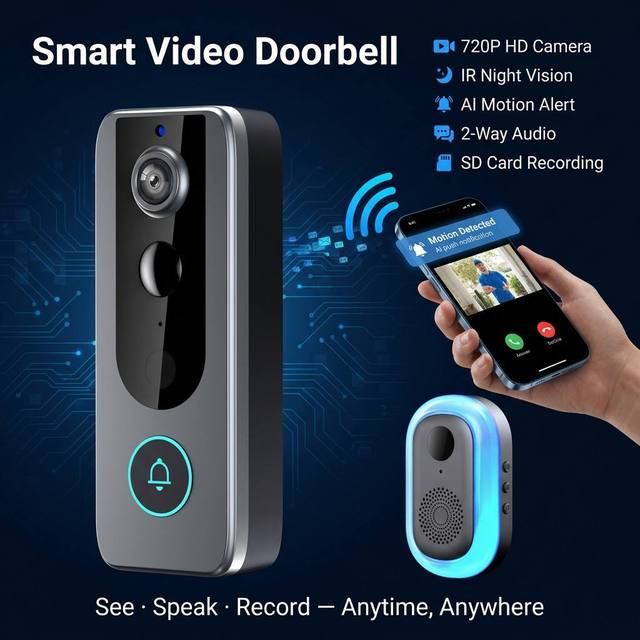 HC M20 Outdoor 720P HD Video Doorbell IP65 Waterproof Battery Powered Tuya App IR Night Vision PIR Motion Two-Way Audio Voice
