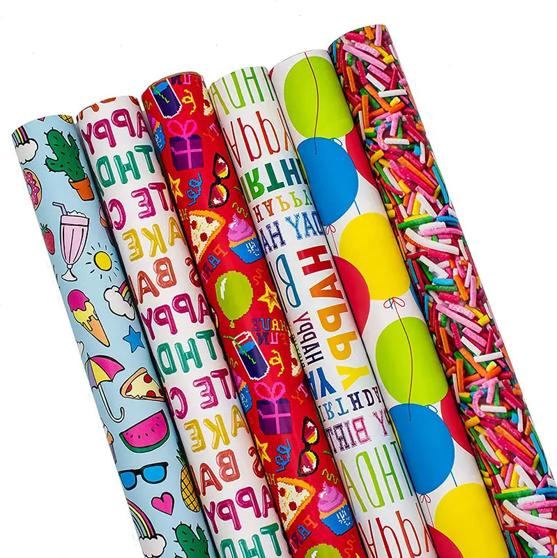 Geburtstags geschenk Geschenk papier für Jungen, Mädchen, Erwachsene. 6 süße & lustige verschiedene Designs von 6 Ft X 30 Roll! Karton verpackung