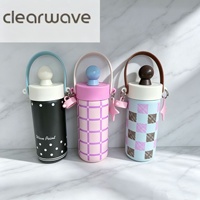 Bouteille d'eau isotherme en acier inoxydable 316 avec motif à pois de dessin animé mignon, poignée et paille, isolation thermique de 6 à 12 heures - pour enfants