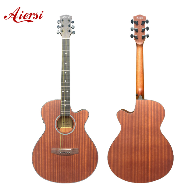 Aiersi Brand Hot Sale 40 Inch Cutaway Shape All Mahogany Electric Acoustic Guitar With Matt Painting