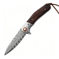 Couteau de poche pliant Damas avec manche en bois, outil utilitaire EDC pour le camping en plein air, la randonnée, la collection, le transport quotidien, OEM disponible
