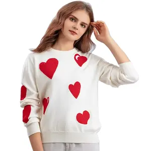 Winter new arrival white black color with red heart pattern Free size unisex christmas sweater