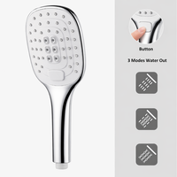 Pommeau de douche à main en plastique chromé à tête circulaire avec bouton interrupteur, jet pluie et massage, design moderne