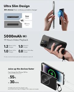 แบตสำรองแม่เหล็กแบบปรับแต่งได้ 5000mAh 10000mAh พร้อมที่ชาร์จไร้สาย 15W รองรับ PD20W ชาร์จเร็ว ดีไซน์บางเฉียบ หน้าจอ LED เทคโนโลยี GaN สำหรับ <span class=keywords><strong>iPhone</strong></span> 15 Pro Max - Product Image 6