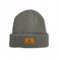Bonnet unisexe classique en tricot acrylique avec revers côtelé et patch en cuir personnalisé, couleur moutarde