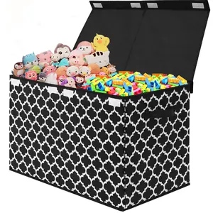 Extra Large Soft Fabric Foldable Storage Bin Box With Flip-top Lid Children Toy Chest For Nursery Playroom Closet