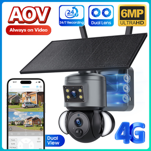 Caméra PTZ solaire à <span class=keywords><strong>batterie</strong></span> avec vision nocturne, détection de mouvement, vidéo couleur en continu, enregistrement 24h, double objectif 9MP, la plus récente - Product Image 1