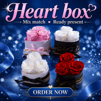 Kotak Mawar Mini Abadi HFlora Grosir, 3 Mawar Awet Bentuk Hati, Kotak Hadiah untuk Hari Valentine, Wisuda, dan Acara Lainnya