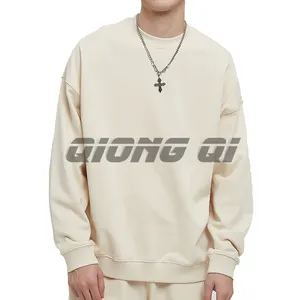 Sudadera de cuello redondo de gran tamaño, suéter de algodón liso con logotipo impreso para hombre, Jersey bordado en blanco, sudadera bordada con logotipo personalizado
