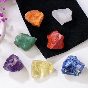 Bán buôn 7 chakra tinh thể nguyên liệu chữa bệnh đá rõ ràng Rose Quartz thô Chakra Set - Product Image 3