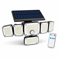 Lampe murale solaire à 6 têtes, 370 LED, détecteur de mouvement extérieur, lumière de sécurité avec télécommande, étanche IP44
