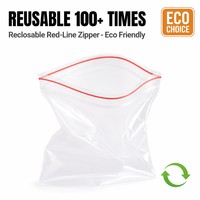Sacs refermables en PE réutilisables, fermeture éclair rouge, transparents, hermétiques, résistants à l'humidité, résistants à la chaleur, sacs en plastique polyéthylène pour salades