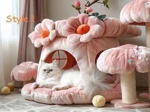 Carino rosa Pet letto fungo albero gatto torre casa di fiori design con Premium peluche e Sisal posti mobili per gatti - Product Image 3