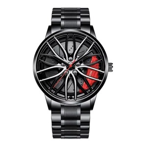 Montre pour homme tendance en alliage noir, cadran en forme de roue élégant, bracelet en acier inoxydable, montre à quartz sous vide de 42 mm, design innovant - Product Image 4