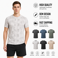 T-shirt de sport pour homme, coupe ajustée, col rond, manches courtes, design OEM texturé, séchage rapide, respirant, pour la course à pied, la gym, la remise en forme et l'entraînement