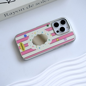 Custodia per telefono rosa con stelle colorate per ragazza, adatta per iPhone 17 Pro Max 15 Pro, con cornice argentata elettroplaccata a specchio, custodia posteriore protettiva completa - Product Image 3