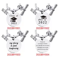 European and American cross border graduation season stainless steel round small gift pendant engraved metal key chain