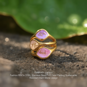 แหวนแฟชั่น สแตนเลสสตีล 316L ชุบทอง PVD ดีไซน์หลายเม็ดพลอย ทนทาน เป็นมิตรต่อสิ่งแวดล้อม - Product Image 3