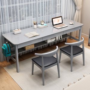 Scrivania Doppia in Legno Massello con Tre Cassetti, Design Moderno e Semplice, per Ufficio Domestico o Scrivania <span class=keywords><strong>da</strong></span> Parete - Product Image 6