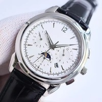 Montre mécanique de luxe unisexe, nouvelle collection, en promotion, avec verre saphir, affichage de la date, phases de lune, chronographe lumineux, étanche, blanc et noir