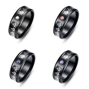 Europe and American Retro tide <b>Men</b> <b>Titanium</b> Steel <b>Ring</b> Masonic Society Organization Sheet Metal Colored Stone Zircon Accessories - Product Image 1