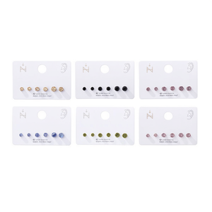 Pendientes de circonita redondos de colores de 4mm, 5mm, 6mm, tres pares, joyería de moda, regalo unisex, engaste de bisel moderno - Product Image 1