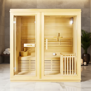 Sauna de Vapor Húmedo/Seco para 2 Personas de Madera Maciza de Hemlock con Panel de Control Computarizado y Ventanas de Techo - Product Image 1