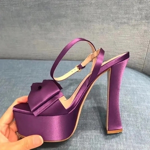 Logo personalizzato produttore Slingback Open Toe Blank Logo Satin Black cinturini alla caviglia donna Party Platform Heels Bow Knot sandalo - Product Image 3