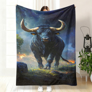 Manta de Franela con Diseño de Toro Corriendo a Través de las Nubes, Manta para Siesta, Cálida, Súper Suave, para el Hogar u Oficina, con Impresión Personalizada - Product Image 2