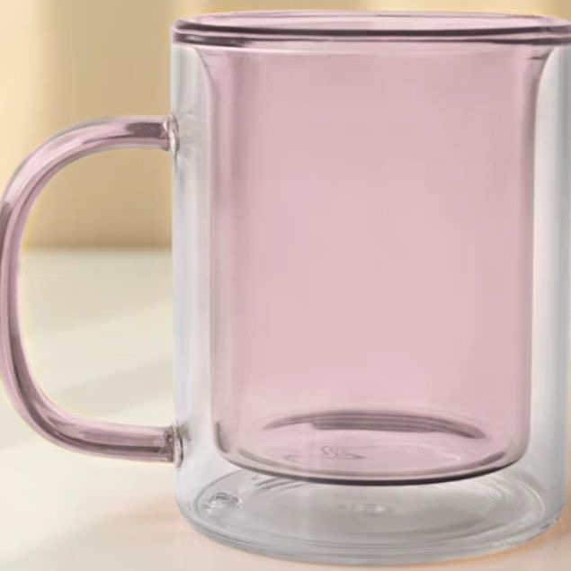 High Borosilicate amber solid colored double wall glass espresso coffee cup set with handle