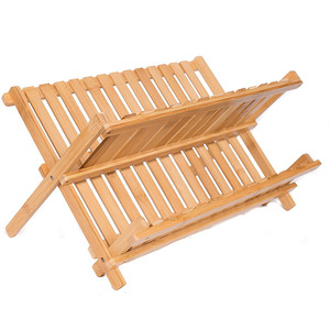 ชั้นวางจานไม้ไผ่พับได้สองชั้นสำหรับเก็บจานและตะเกียบในครัว - Product Image 5