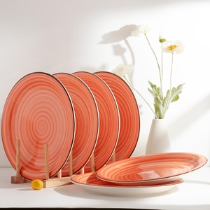 จานเซรามิคสีส้มลายเกลียว งานเพ้นท์มือคุณภาพพรีเมียม ภาชนะสำหรับรับประทานอาหาร ขายส่งสำหรับงานแต่งงาน โรงแรม ร้านอาหาร - Product Image 5